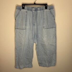 Classic Elements Capri Pants Light Wash Denim Elastic Waist 100% Cotton Women XL